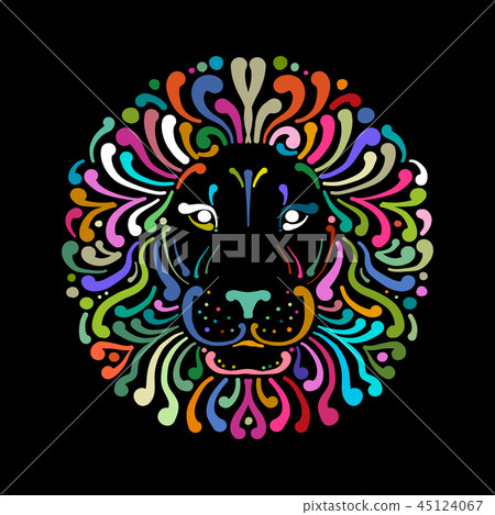 Lion face logo colorful, sketch for your design 45124067