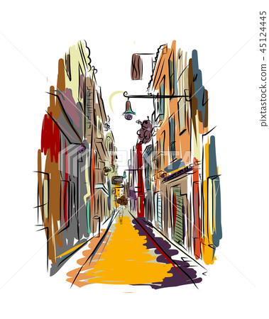 Old european street, sketch for your design - Stock Illustration ...