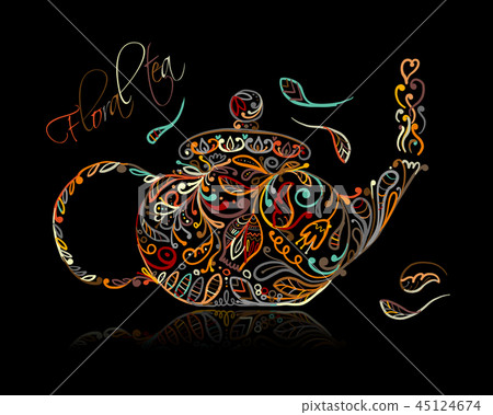 Teapot sketch with floral tea for your design 45124674