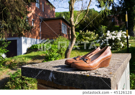 Old shoes with typified red brick Bata house, Zlin Old shoes with typified red brick Bata house, Zlin 45126128