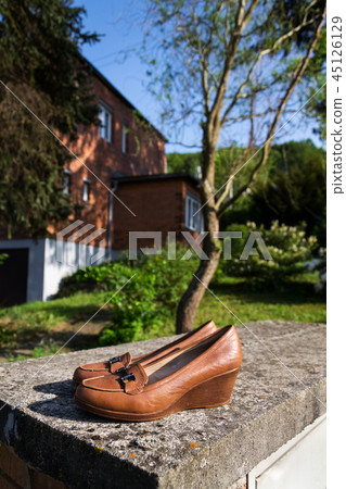 Old shoes with typified red brick Bata house, Zlin Old shoes with typified red brick Bata house, Zlin 45126129
