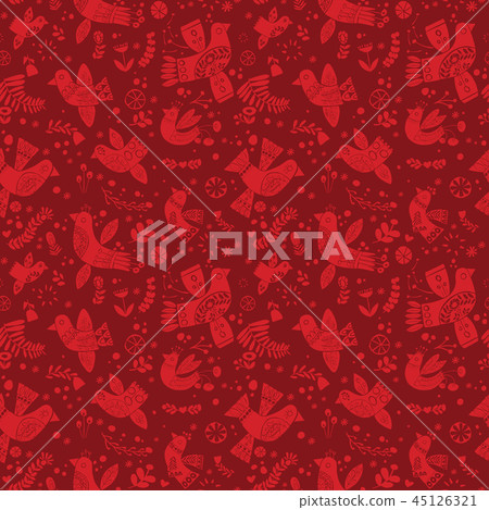 Vector red folk christmas birds seamless pattern. Vector red folk christmas birds seamless pattern. 45126321