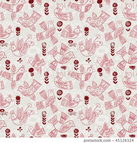 Vector christmas red folk birds seamless pattern. Vector christmas red folk birds seamless pattern. 45126324