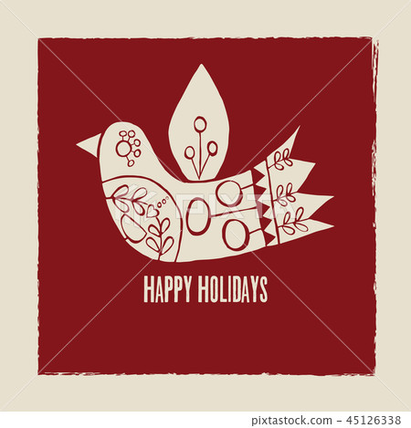 Happy Holidays vector cream bird greeting card on red background. Happy Holidays vector cream bird greeting card on red background. 45126338