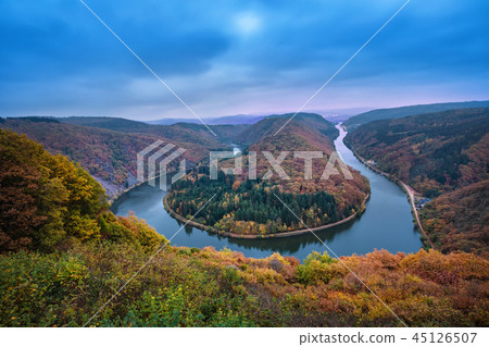Saarschleife, Germany - landscape with river bend Saarschleife, Germany - landscape with river bend 45126507