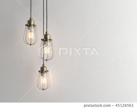 Three vintage lamps hanging from the ceiling Three vintage lamps hanging from the ceiling 45126561