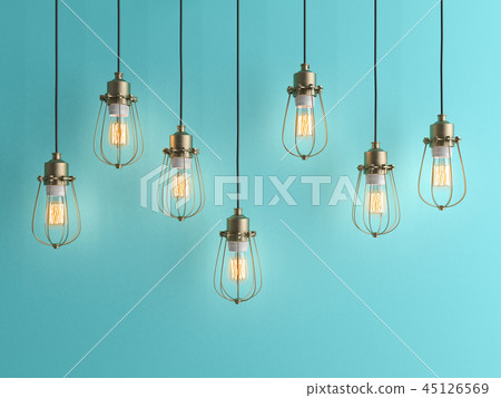 Seven vintage lamps hanging from the ceiling Seven vintage lamps hanging from the ceiling 45126569