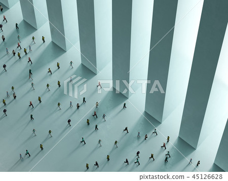 People Walking Against White Background Top View Stock
