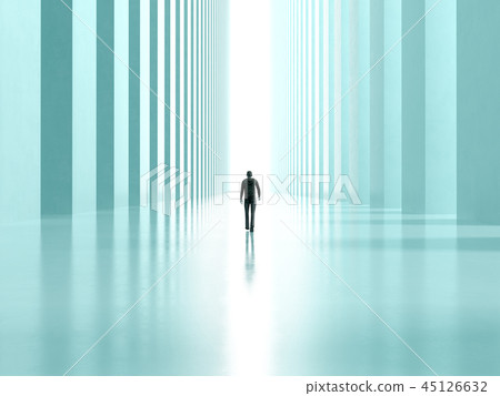 A Lonely Man Walk The Corridor With Columns Stock Illustration