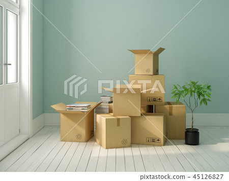 Interior with cardboard boxes for relocation Interior with cardboard boxes for relocation 45126827