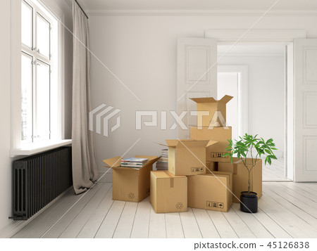 Interior with cardboard boxes for relocation Interior with cardboard boxes for relocation 45126838