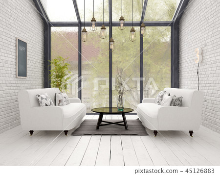 Loft style interior design 3D rendering Loft style interior design 3D rendering 45126883