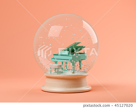 Snow globe with piano on a pink background - Stock Illustration