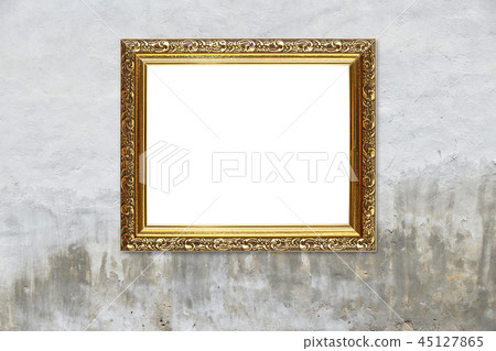 Antique golden picture photo frame on grey wall 45127865