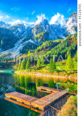 autumn scenery with Dachstein mountain summit 45128705