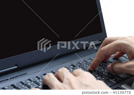 Man hand use laptop computer blank screen Man hand use laptop computer blank screen 45130778