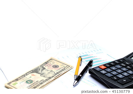 Calculator and US dollar on the office desk Calculator and US dollar on the office desk 45130779