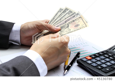Hand holding Pay the US dollar 45130780