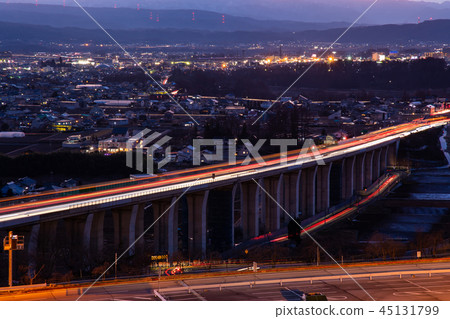 Nagano Sakudaira parking area Parking space at the time of twilight 45131799