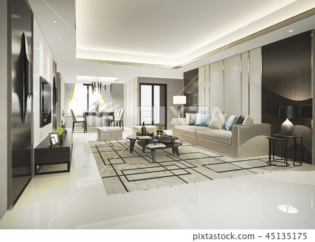modern dining room and living room with decor 45135175