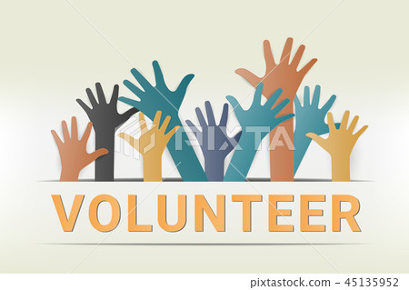 Colorful up hands. Raised hands volunteering - Stock Illustration ...