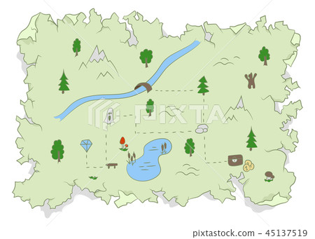 Ancient damaged treasure map hidden in the forest 45137519