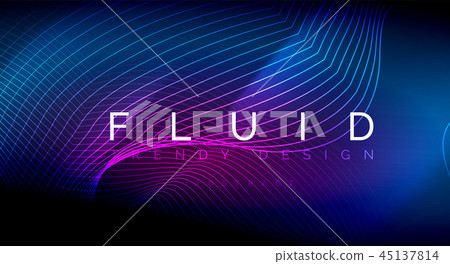 Neon glowing fluid wave lines, magic energy space light concept, abstract background wallpaper 45137814