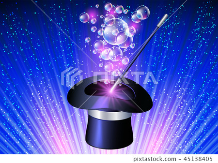 Conjurer hat with magic wand 45138405