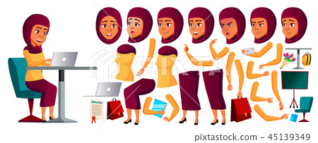 Teen Girl Vector. Arab, Muslim. Animation Creation Set. Face Emotions, Gestures. Caucasian, Positive Teen Girl Vector. Arab, Muslim. Animation Creation Set. Face Emotions, Gestures. Caucasian, Positive 45139349