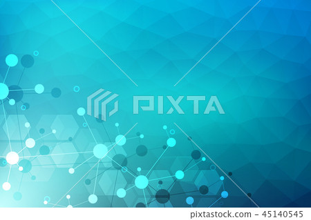 Abstract geometric texture with molecular structures and neural network. Molecules DNA and genetic 45140545