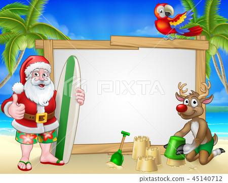 Santa Claus and Reindeer Surf Beach Christmas Sign Santa Claus and Reindeer Surf Beach Christmas Sign 45140712