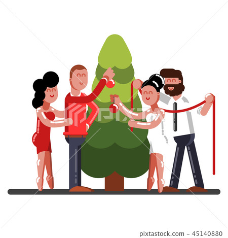Friends adorns a New Year tree 45140880