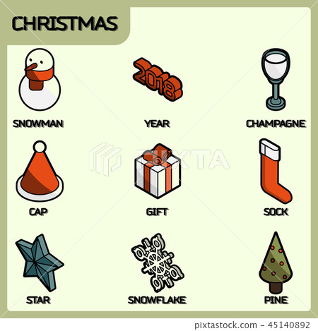 Christmas color outline isometric icons 45140892