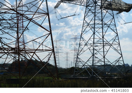 高壓線鋼塔電太陽背後照明 45141803