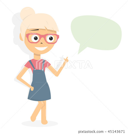 Girl with speech bubble making an announcement. Girl with speech bubble making an announcement. 45143671