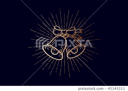 Christmas bells. Golden sign jingle bells with light rays 45145311