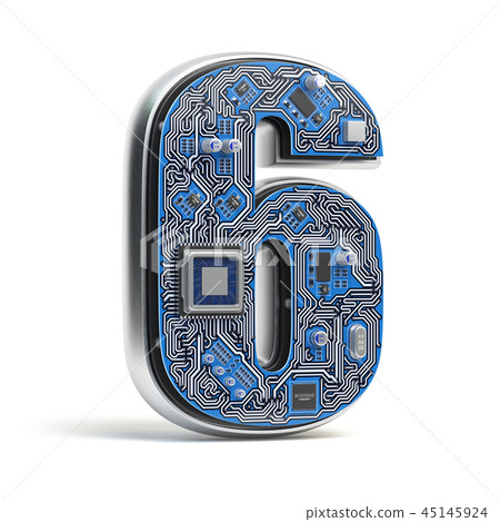 Number 6 six, Alphabet in circuit board style. 45145924