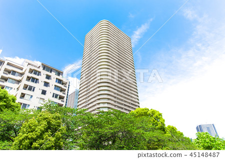 Urban landscape with green and apartment Urban landscape with green and apartment 45148487