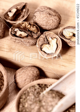 walnuts and dry spices close-up walnuts and dry spices close-up 45149022