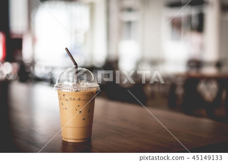 Iced espresso on the wooden table background 45149133