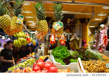 Barcelona. Sale of fruits in La Boqueria market Barcelona. Sale of fruits in La Boqueria market 45149345