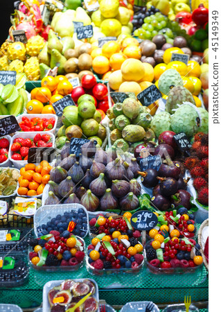 Barcelona. Sale of fruits in La Boqueria market Barcelona. Sale of fruits in La Boqueria market 45149349