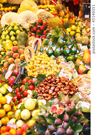 Barcelona. Sale of fruits in La Boqueria market Barcelona. Sale of fruits in La Boqueria market 45149351