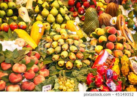 Barcelona. Sale of fruits in La Boqueria market Barcelona. Sale of fruits in La Boqueria market 45149352