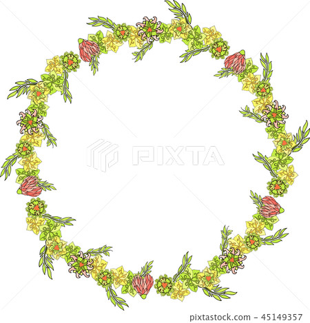Isolated nice yellow wreath with various flowers Isolated nice yellow wreath with various flowers 45149357