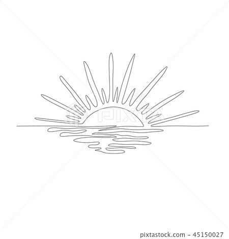 Sunset on the sea.One line sketch illustration. 45150027