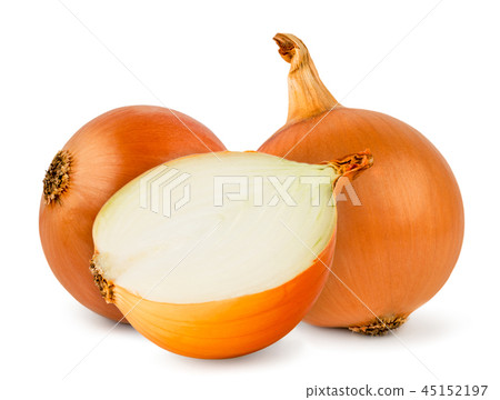 Two onions and half close up on a white. Isolated. 45152197