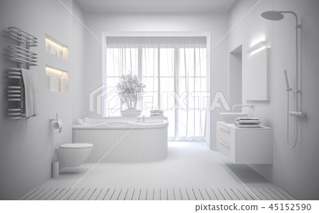 white Interior of the modern bathroom 3D rendering 45152590