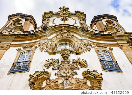 Low angle view of old and historic church facade 45152909