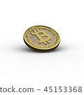 Bitcoin, 3D rendering of a golden Bitcoin 45153368